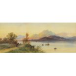 Edwin Earp - Mountainous seascape with fishing boats, 19th century watercolour, mounted and