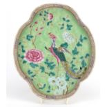 Chinese Peranakan Type porcelain tray, hand painted with a phoenix amongst flowers, 26cm x 21.5cm :