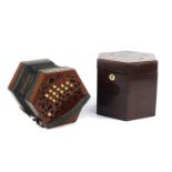 19th century twenty seven button concertina by Lachenal & Co, serial number 110001, with velvet