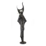 Silvered floor standing modernist sculptural figure, 92cm high :For Further Condition Reports Please