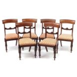 Set of six Victorian mahogany dining chairs with fluted legs and drop in seats, 87cm high :For