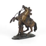 After Coustou 19th century bronze study of a Marley horse and trainer, signed to the base, 20cm high