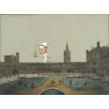 Christ Church, Oxford, surreal school watercolour, bearing a signature O N Asampson, inscribed