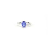 18ct white gold blue stone and diamond ring, size N, 3.5g :For Further Condition Reports Please