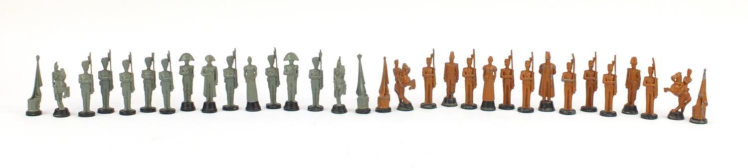 Hand painted lead Napoleon chess set, the largest piece approximately 7cm high :For Further