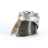 Horse hoof inkwell with silver plated mounts by Elkington & Co, 12.5cm high :For Further Condition