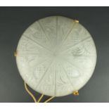 Art Deco frosted glass plafonnier moulded with pine cones and leaves, 35cm in diameter :For