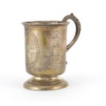 Victorian silver Christening cup engraved with ships at sea, R H London 1867, 9cm high, 98.5g :For