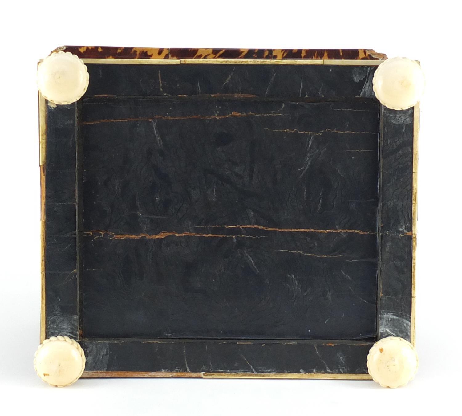 19th century tortoiseshell and ivory sewing box, the hinged lid with mother of pearl floral inlay, - Image 6 of 6