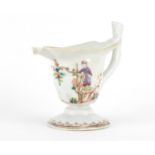 Chinese porcelain sauce boat, hand painted in the famille rose palette with workers, 12.5cm high :