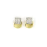 Pair of 18ct two tone gold diamond earrings, 1cm high, 2.0g :For Further Condition Reports Please