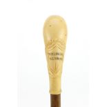 Antique carved ivory walking stick pommel engraved W Webster Kendal, 17.5cm in length :For Further