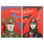 Two 1980's Russian propaganda posters, framed, each 96.5cm x 62cm :For Further Condition Reports