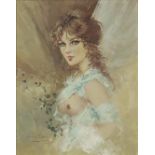 Lucia Sarto - Mudo, top half portrait of a semi nude female, oil on canvas, inscribed label verso,