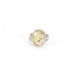 9ct white gold smoky quartz ring, size L, 4.7g :For Further Condition Reports Please Visit Our