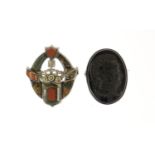 Victorian Scottish silver hardstone brooch and a jet cameo brooch, the largest 5cm in length :For
