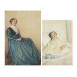 MEB - Time for Tea and a portrait of a lady, two early 20th century watercolours with body colour,