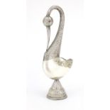 Indian Goa silver coloured metal and mother of pearl swan vase, 48cm high :For Further Condition