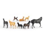 Eight Beswick horses and foals including Shetland pony and matt black examples, the largest 18cm