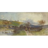 John Henry Boel - Figures in a rural landscape, watercolour, signed with monogram, mounted and