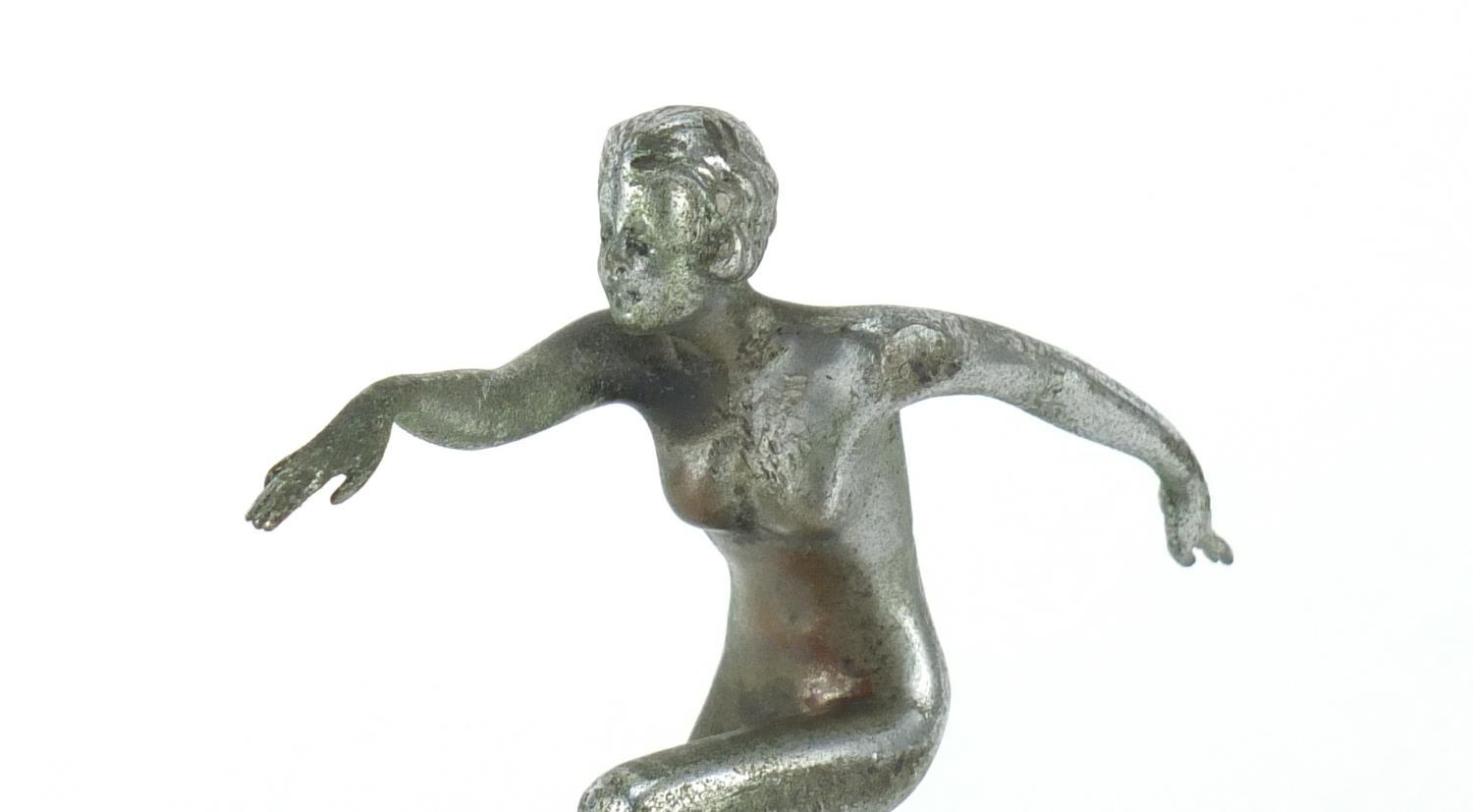 Art Deco chrome car mascot in the form of a nude female dancer, 17.5cm high :For Further Condition - Image 2 of 4