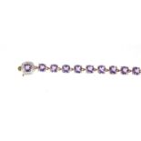 9ct gold amethyst bracelet with diamond set clasp, 16cm long, 7.6g :For Further Condition Reports