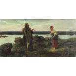 Alfred Dixon RSBA - The Greeting, signed oil on canvas, unframed, 61.5cm x 30.5cm :For Further