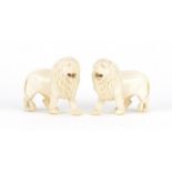 Good pair of Indian carved ivory lions, each 11cm wide :For Further Condition Reports Please Visit