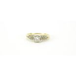 Unmarked gold diamond solitaire ring set with diamonds to the shoulders, size Q, 3.2g :For Further