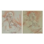June Mendoza - Portraits of an old lady tatting, Rosa Smith Coventry, two charcoal and sanguine