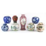 Chinese porcelain including six ginger jars, two with covers, three hand painted with prunus flowers