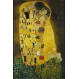 After Gustav Klimt - The Kiss, oil on board, framed, 60cm x 39.5cm :For Further Condition Reports