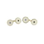 Pair of octagonal 9ct gold, mother of pearl and sapphire cufflinks, 5.3g :For Further Condition