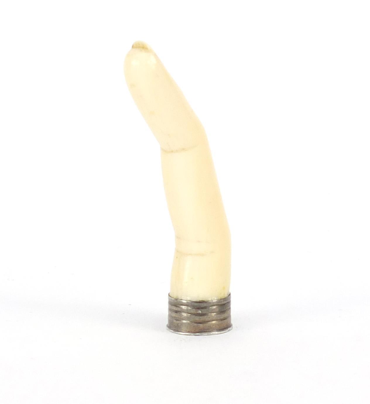 Good 19th century carved ivory pipe tamper in the form of a ladies finger, 6.5cm in length :For - Image 2 of 3