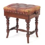 Victorian mahogany rise and fall piano stool with leather button upholstery, 48cm high :For
