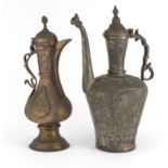 Two Islamic water pots including a Bukhara example with floral chased decoration, the largest 42.5cm