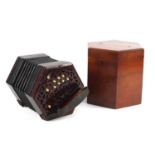 19th century twenty one button concertina with steel reeds by Lachenal & Co with mahogany case,