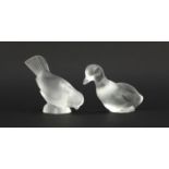 Lalique frosted glass paperweight and a Baccarat frosted duck paperweight, marks to the base, the