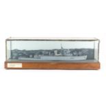 Mid 20th century scratch built model of HMS Mariner, signed with initials H M W dated 1956, housed