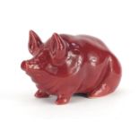 Wemyss Ware pink glazed pottery pig, impressed marks to the base, 18cm in length :For Further