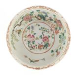Chinese porcelain basin, hand painted in the famille rose palette with butterflies, flowers and a
