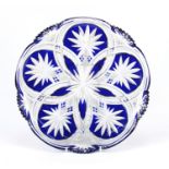 Bohemian blue flashed cut glass tray, 30.5cm in diameter :For Further Condition Reports Please Visit