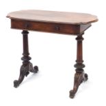 Victorian rosewood ladies writing table with frieze drawer and scroll feet, 74cm H x 97cm W x 47cm D