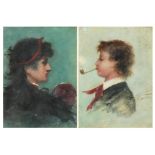 Walter Shaw Sparrow 1885 - Top half portraits, pair of late 19th century of oils, framed as one,