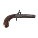 Antique percussion cap pistol engraved with flowers, 20.5cm in length :For Further Condition Reports