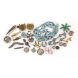 Antique and later jewellery including silver and enamel brooches, Scottish silver hardstone
