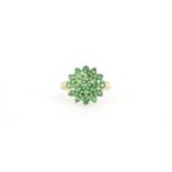 9ct gold green stone cluster ring, size T, 3.9g :For Further Condition Reports Please Visit Our