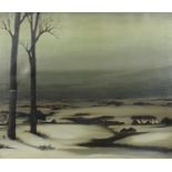 Winter landscape, oil on canvas, bearing a signature possibly Briamhon, mounted and framed, 70cm x