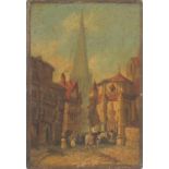 Attributed to Richard Parks Bonnington - Paris street scene, oil on wood panel, wax seal, part paper