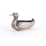 Novelty silver pin cushion in the form of a duck, by Sampson Mordan & Co Ltd, Chester 1904, 8.5cm in